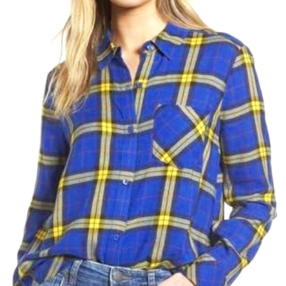 BP NWOT Plaid Blue Yellow Check Shirt XS